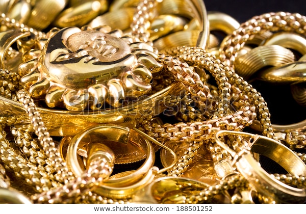Closeup Yellow Gold Jewelery On Black Stock Photo (Edit Now) 1885012