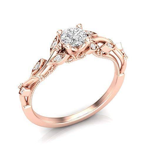 Amazon.com: 14K Rose Gold Floral Engagement Ring Diamond Milgrain .
