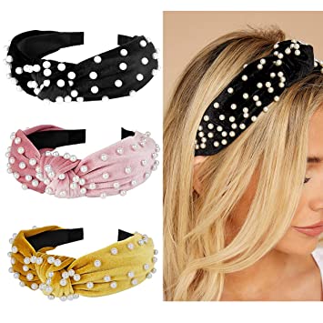 Amazon.com : 3PCS Pearl Headbands, Knit Headbands for Girls, Hair .