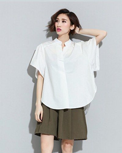 Oversize white shirt for women loose plain shirts half sleeve .