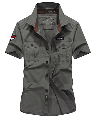 New Men Summer Military Short Sleeve Shirt Double Pockets T Shirts .