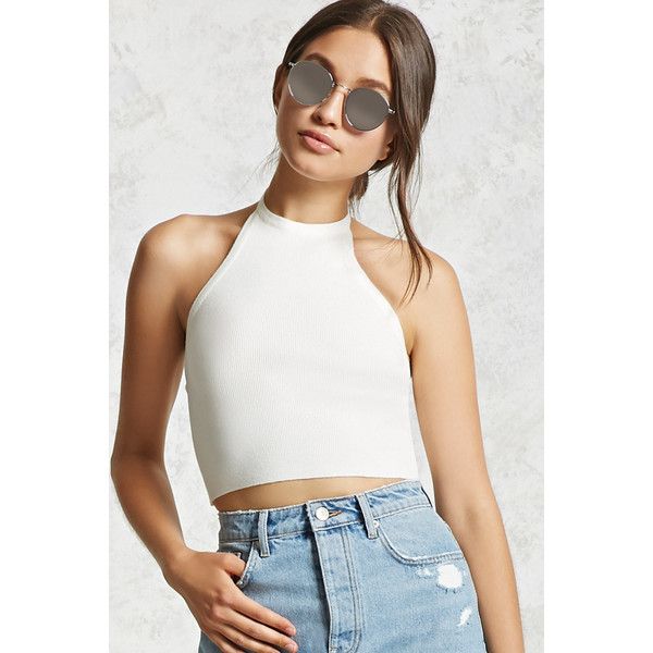 Forever21 Cropped Ribbed Knit Halter Top ($13) ❤ liked on .