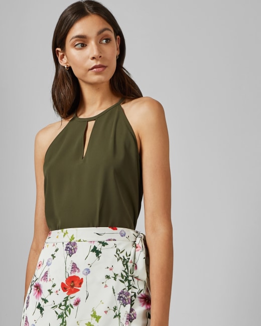 Halterneck top - Khaki | Tops and T-shirts | Ted Baker R