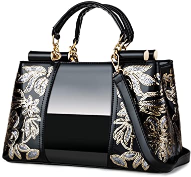 Amazon.com: Nevenka Women Patent Leather Fashion Handbags (BLACK .