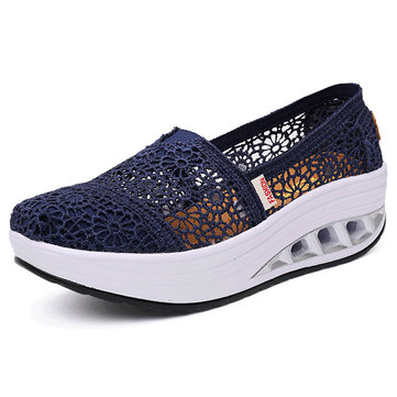 Hollow Out Lace Rocker Sole Slip On Casual Round Toe Health .