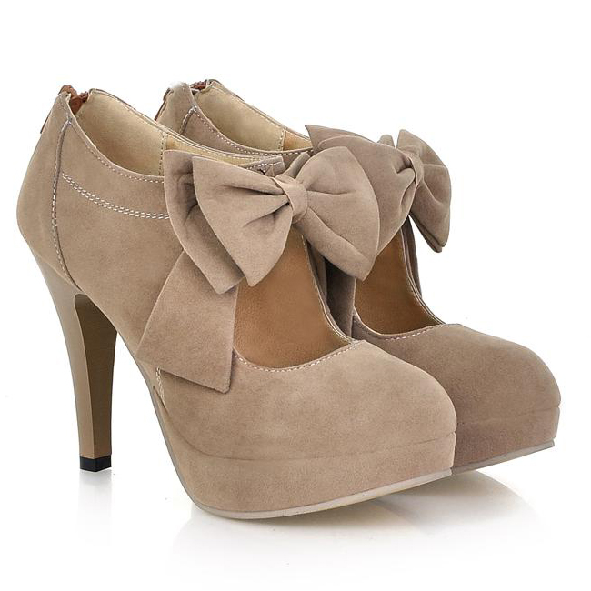 Sexy and Cute Front Bow Embellished Stiletto High Heels Light Tan .