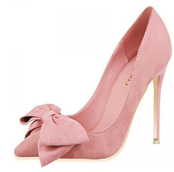 Pink Stiletto Heels Front Bow Suede Pumps | Stiletto heels, Pink .