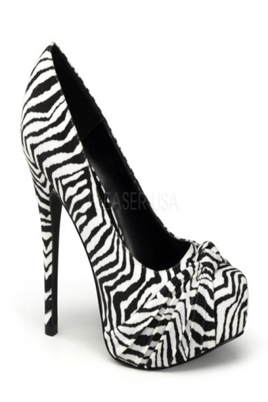 Black White Zebra Faux Satin Knotted Front Heels Heel Shoes online .