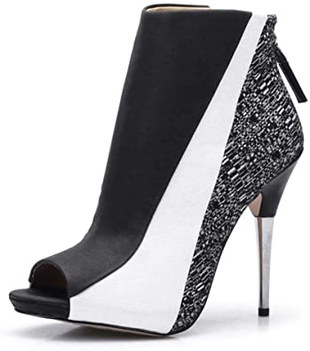 Amazon.com | CAMSSOO Women's Open Toe Stiletto Bootie Zipper High .