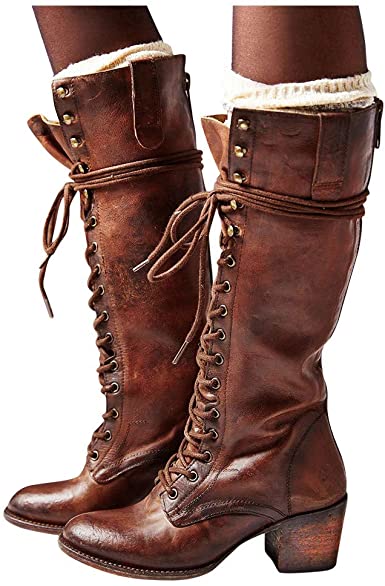 Amazon.com: Women's Fashion Over The Knee Heel Combat Boots .