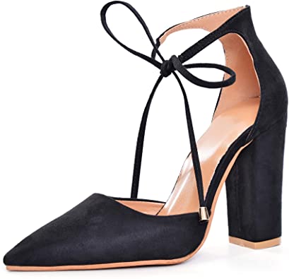 Amazon.com | Women Ankle Lace-Up Closed Pointed Toe Chunky Block .
