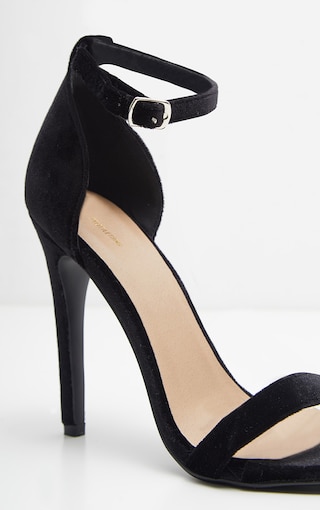 Clover Black Velvet High Heels | Shoes | PrettyLittleThing U