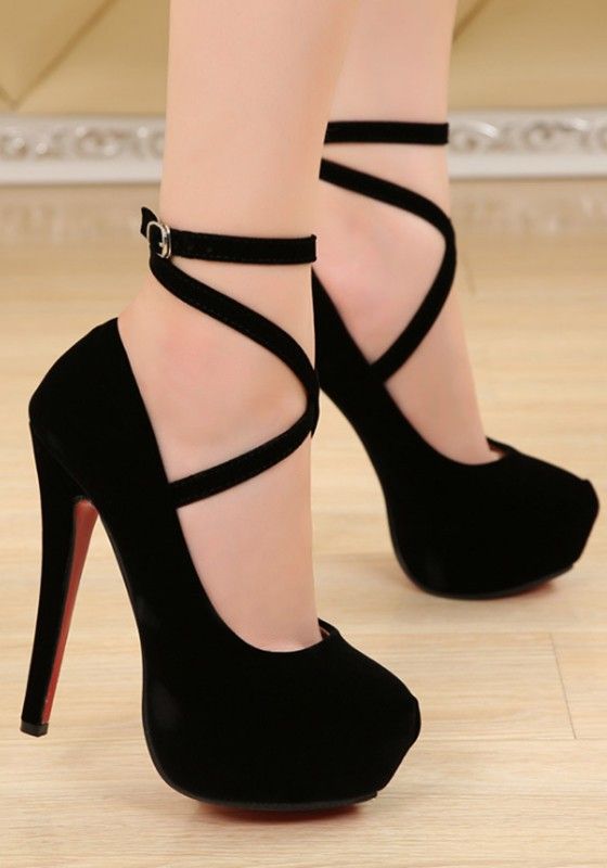 Black Round Toe Stiletto Buckle Fashion High-Heeled Shoes | Heels .