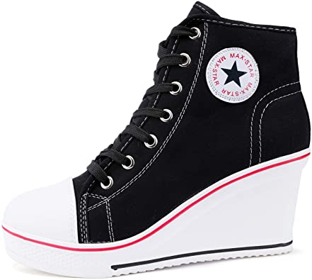 Amazon.com | Catata Women's High Top Canvas Shoes High Heel Wedge .