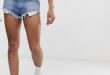 Reclaimed Vintage denim hot pants in mid wash blue | AS