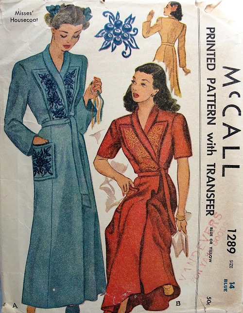 1940s BEAUTIFUL Housecoat Robe Brunch Coat Pattern McCALL 1289 Two .