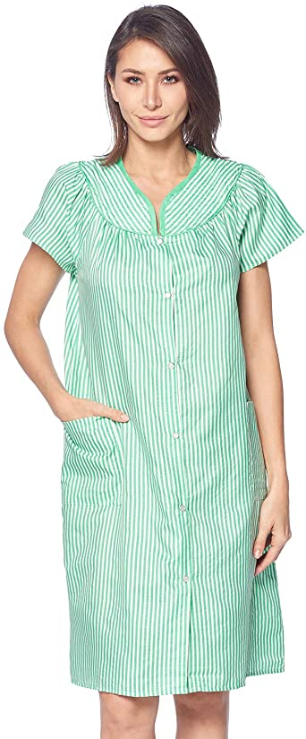 Casual Nights Women's Snaps Front Closure House Dress Short Sleeve .