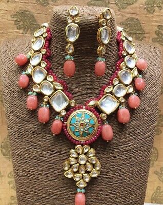 Indian Bollywood Polki Bridal Jewelery Designer Kundan Gold Plated .