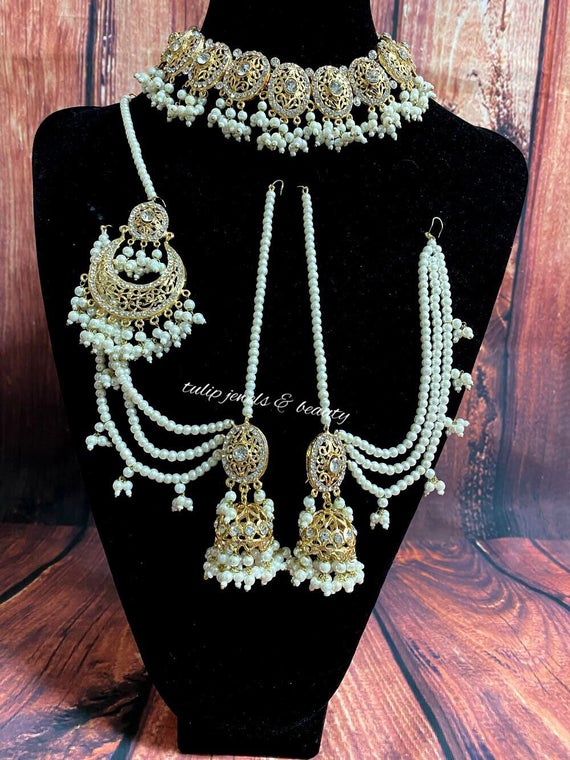 Indian bridal Hyderabadi choker Jewelery set Necklace Jhumka | Et