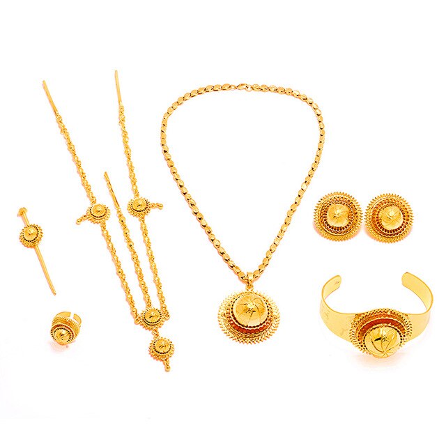 Ethlyn Jewelery Sets for Women Ethiopian African Luxury Gold Color .