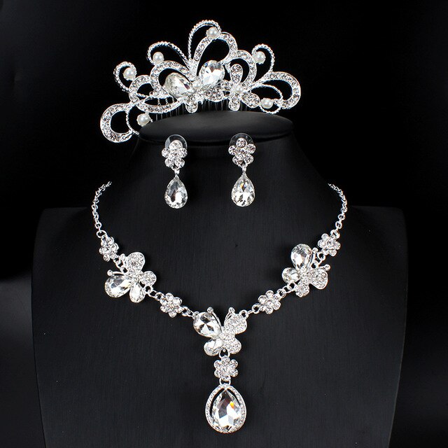 Bride Crystal Pearl Costume jewelery sets New Design Rhinestone .