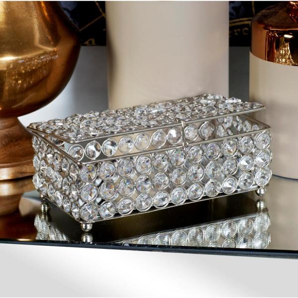 Litton Lane Metallic Silver Jewelry Box with Crystal Accents-54241 .