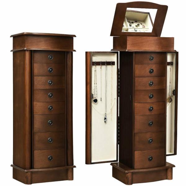 Costway Jewelry Box Wood Cabinet Armoire Storage Chest Box Stand .