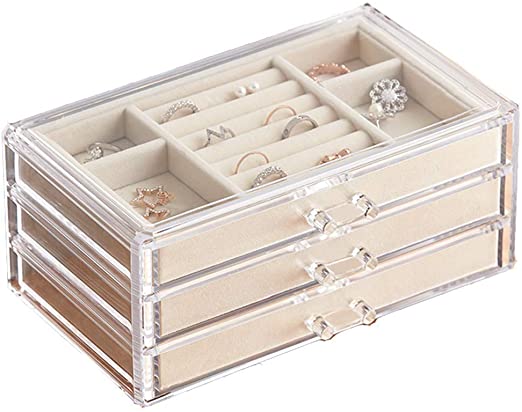 Amazon.com: HerFav Jewelry Box for Women with 3 Drawers, Velvet .