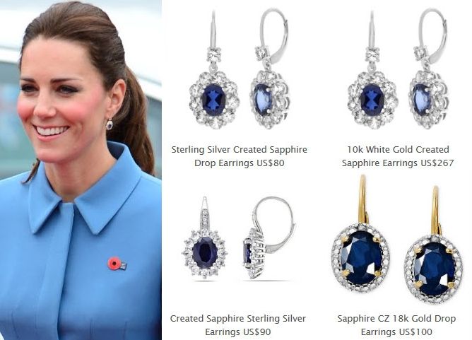 Sapphire & Diamond Oval Drop Earrings - Kate Middleton Earrings .