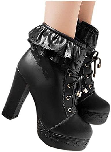 Amazon.com: Platform Boots for Women Chunky Heel,Lolita Sweet .
