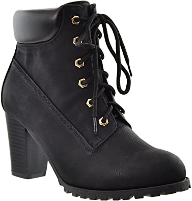 Amazon.com | KS & CO Womens Ankle Boots Lace Up Stacked Heel Ankle .