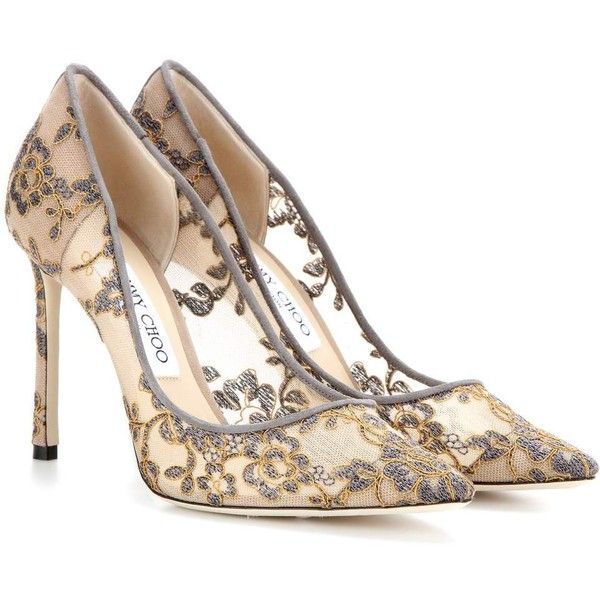 Jimmy Choo Romy 100 Lace Pumps ($645) ❤ liked on Polyvore .