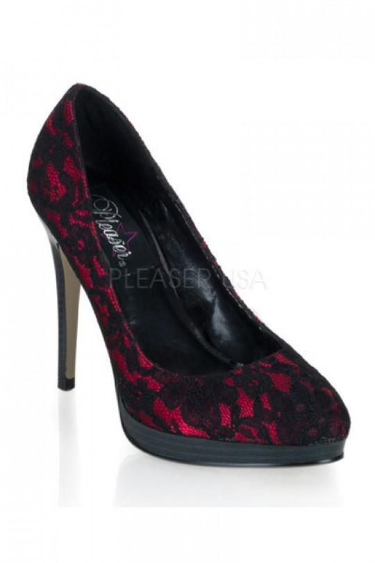 Black Red Satin Lace Pump Heels Heel Shoes online store sales .