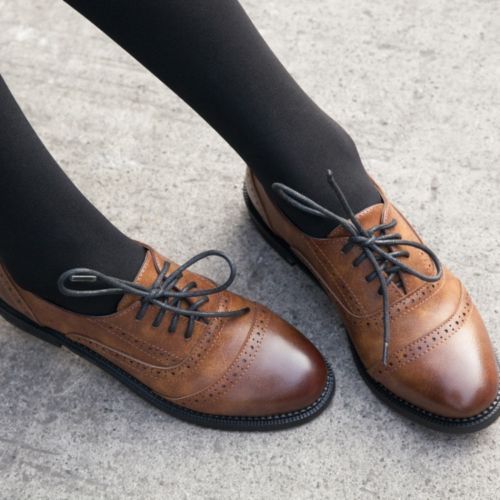 Ladies Vintage FAUX Leather Round Toe Lace Up Brogues Womens .