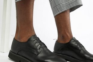 ASOS DESIGN lace up shoes in black leather with chunky sole | AS