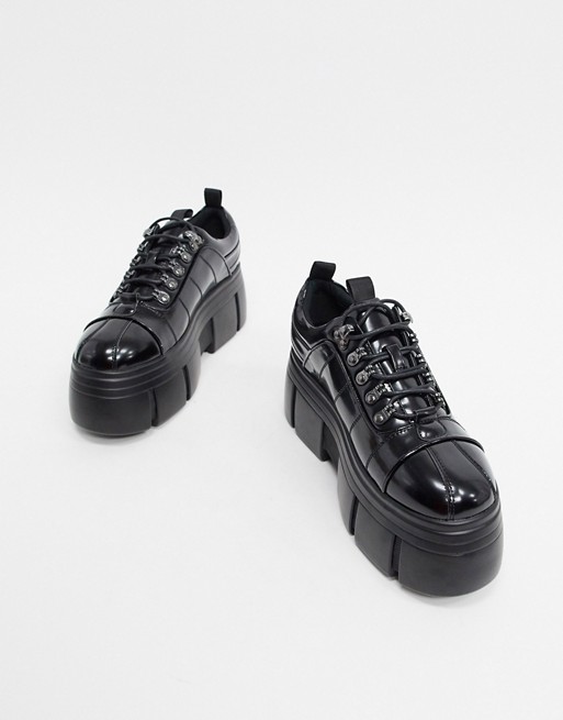 ASOS DESIGN lace up shoes in black faux leather with chunky .