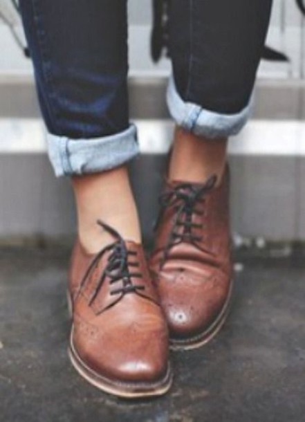 shoes, derbies, brown leather, brogue shoes, women brogues, lace .