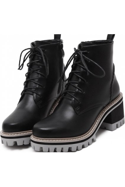 Black Leather Lace Up High Top Chunky Sole Punk Rock Military .