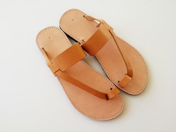 Items similar to Women Toe Ring Sandals in Brown With Leather .