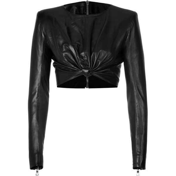BALMAIN Cropped Leather Top | Tops, Leather crop top, Leather shi