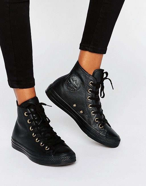 Converse Black Faux Shearling Lined Leather Chuck Taylor Hi Top .