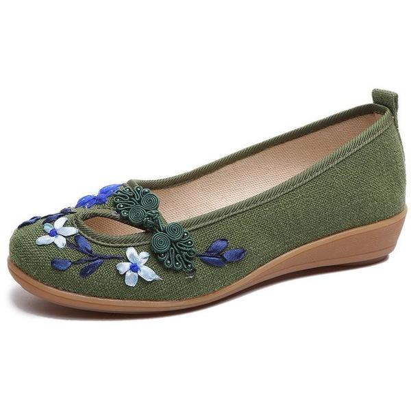 Flowers Appliques Women Linen Slip on Ballet Flats Breathable .