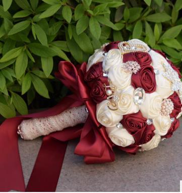 Luxury Crystal Beaded Burgundy Bridesmaid Flower Bouquet White Red .