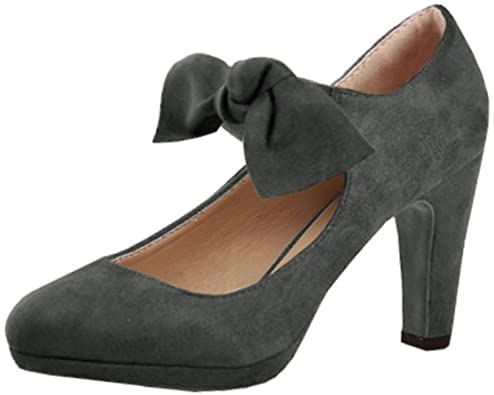 Amazon.com | Womens Closed Toe Bow Tie Mary Jane Pumps High Heels .