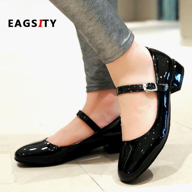 EAGSITY Classic Mary Jane shoes for women square heel ankle strap .