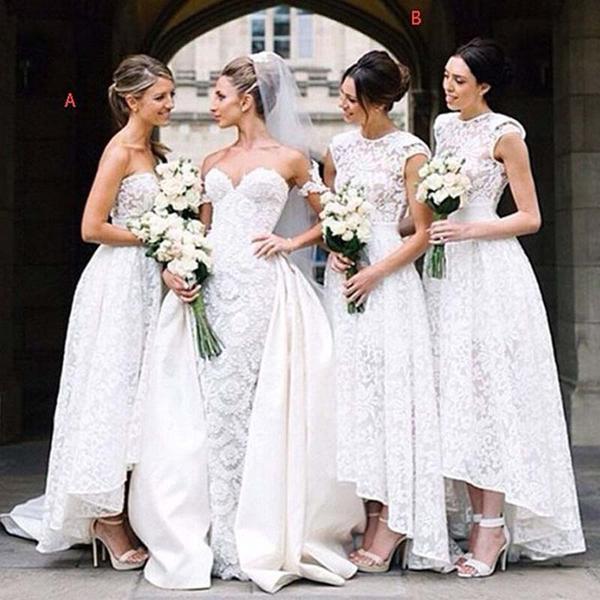 Simple Mismatched Bridesmaid Dresses, White Lace Bridesmaid .
