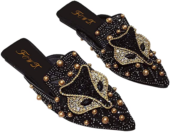 Amazon.com | FOWT Women Rhinestone Glitter Mule Pointed Toe .