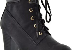 Amazon.com | KS & CO Womens Ankle Boots Lace Up Stacked Heel Ankle .