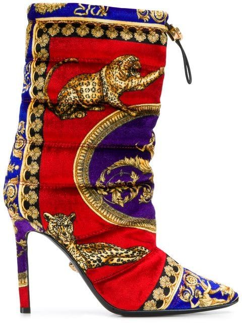 Shop Versace leopard motif padded ankle boots. | Blue ankle boots .