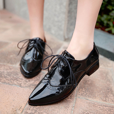 Women's Patent Leather Wingtips - Pointed Toes / Matching Laces .